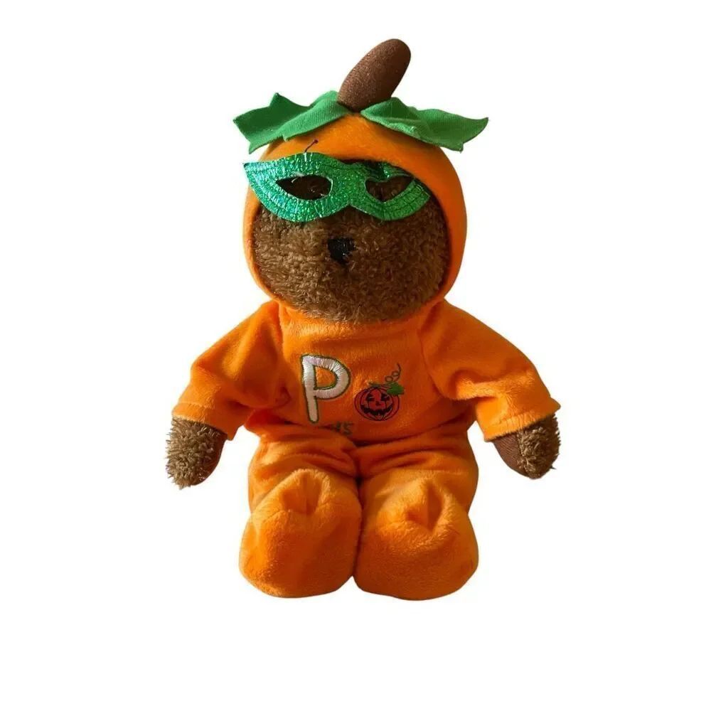 Passport Plush Toys Brown Orange Bear Halloween Pumpkin Plush Stuffed Animal 15"